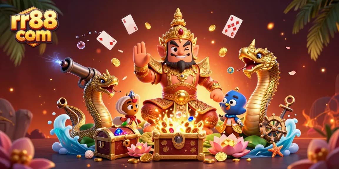 Experience winning strategies with rr88 com's vibrant casino illustration featuring unique characters and elements.