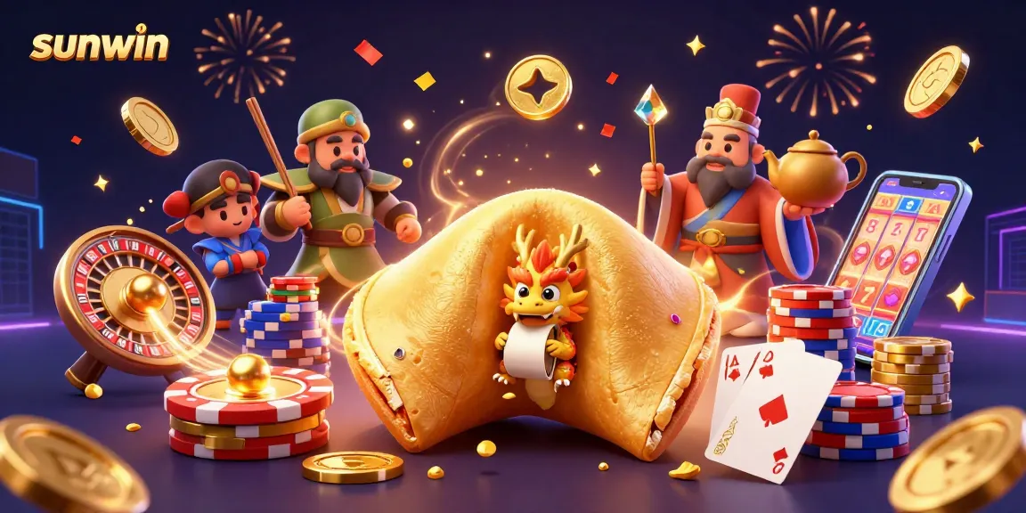Experience the excitement of sunwin with unique casino elements in a vibrant, detailed illustration.