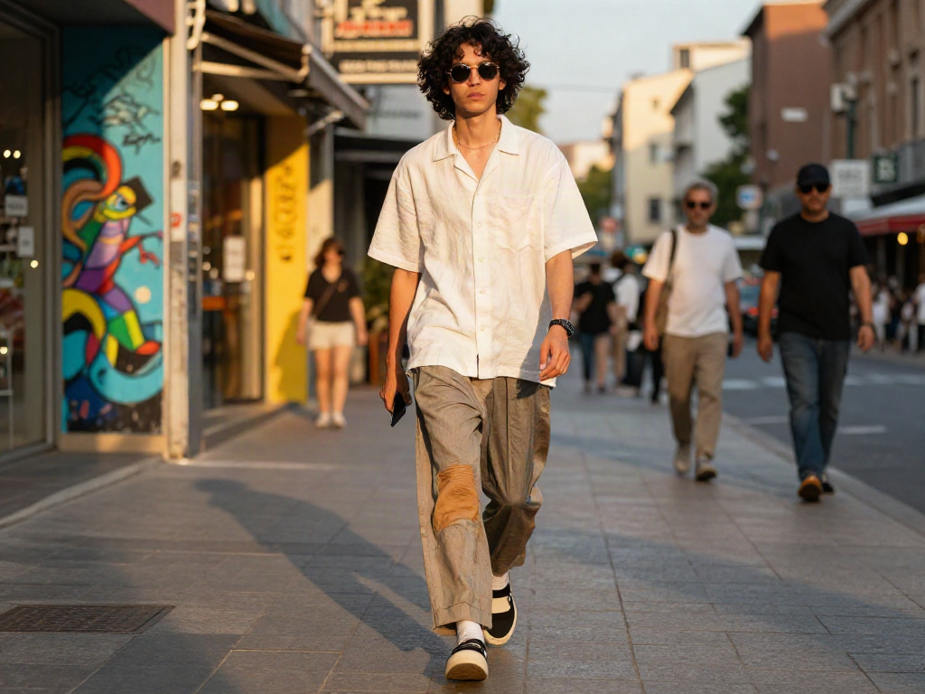 Stylish urban fashion scene featuring ROKOK88 quality materials in a trendy city