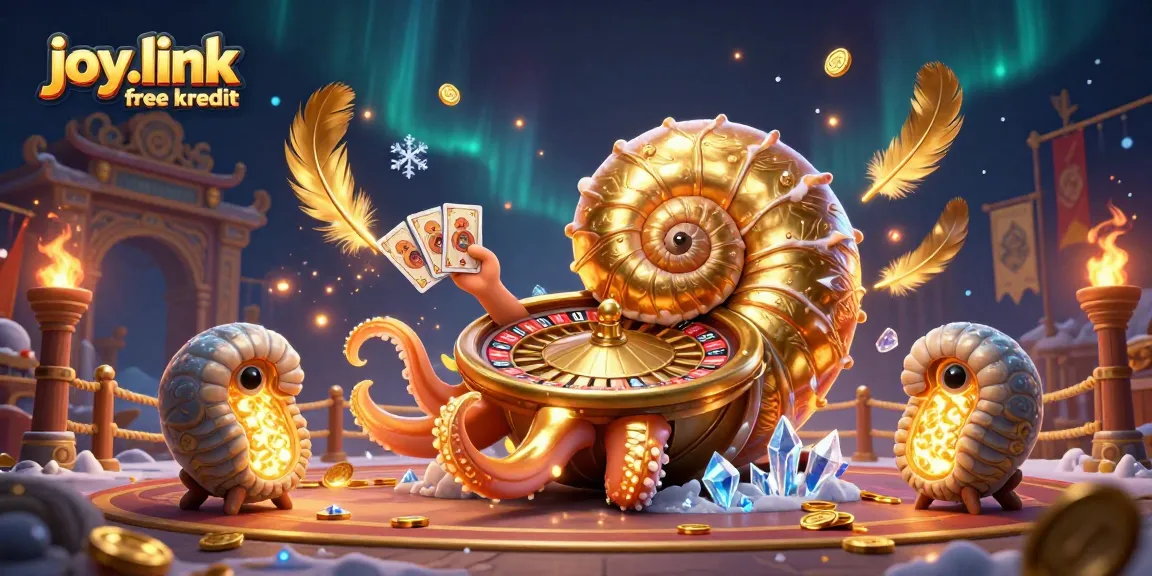 Engage in the thrill of joy.link free kredit with an ancient nautilus and glowing cards in a vibrant casino setting.