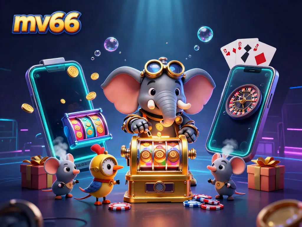 Experience exciting gameplay at mv66 with a steampunk theme featuring vibrant elements and golden slot machines.