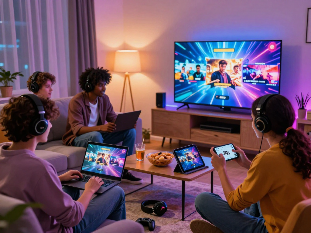 Friends enjoying gay porn games together in a vibrant gaming setup