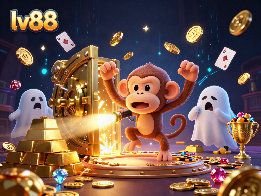 Engage in thrilling lv88 gambling adventure with a mischievous poltergeist monkey in a haunted casino.