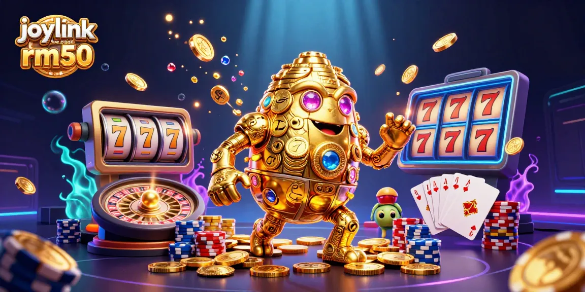 Engage with iconic joylink free credit rm50 slots and games in this vibrant casino-themed digital scene.