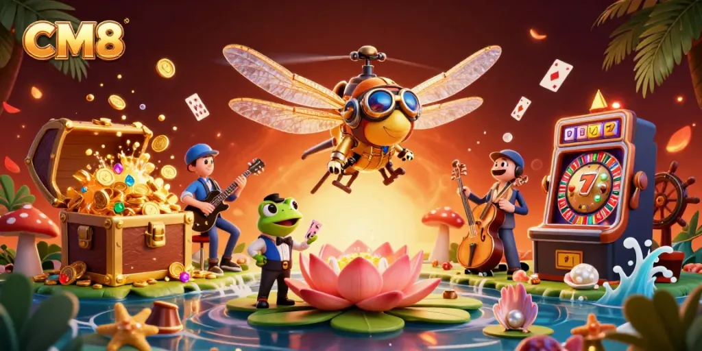 Engage with thrilling gameplay and vibrant CM8 promotions in a captivating casino scene.