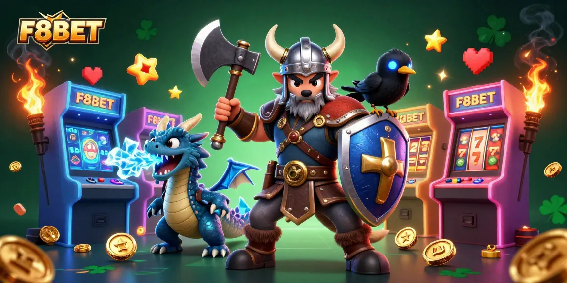 Engage in thrilling gameplay at F8BET with a Viking wolf warrior and mystical elements in a dynamic casino environment.