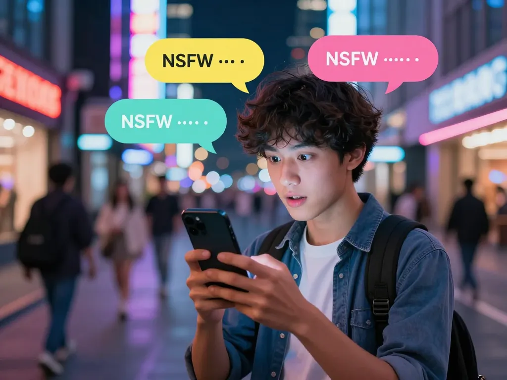 Engaging ai chat nsfw discussion with vibrant urban backdrop and playful character interactions.