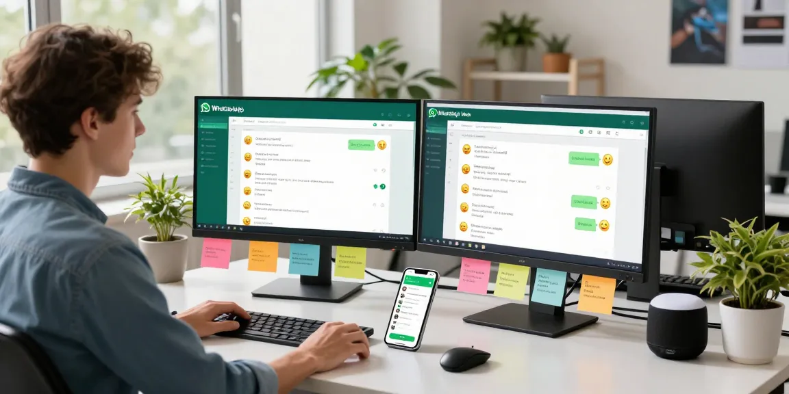 Professional utilizing WhatsApp網頁版 for seamless communication in a modern office.