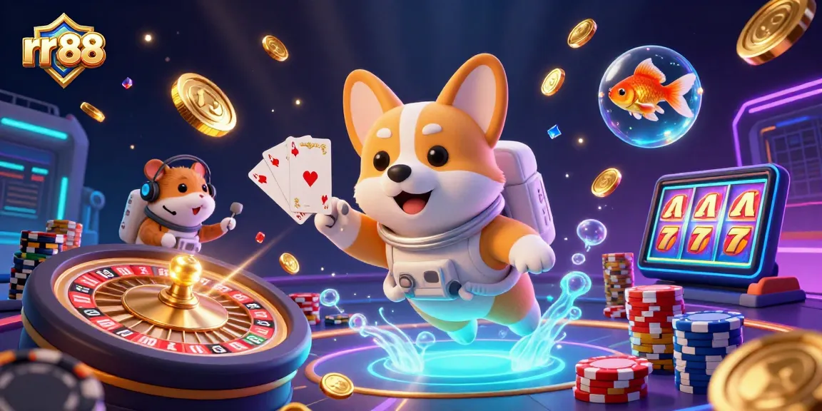 Experience thrilling wins at rr 88 with an illustration of a vibrant space casino scene.